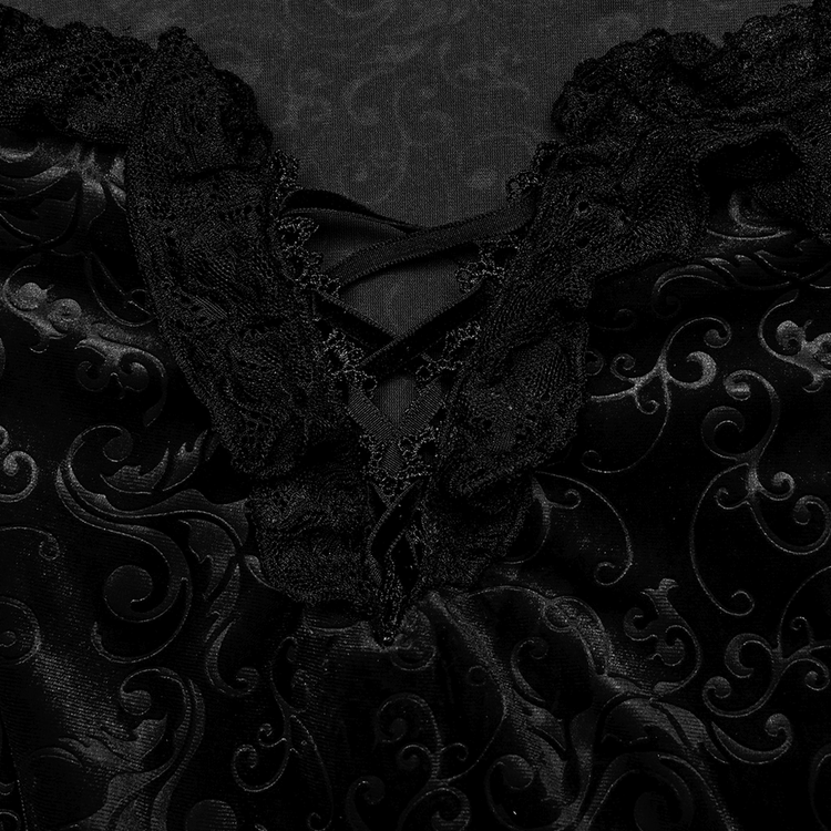 Gothic Elegance Velvet Lace-Up Long Dress in Black - image 8