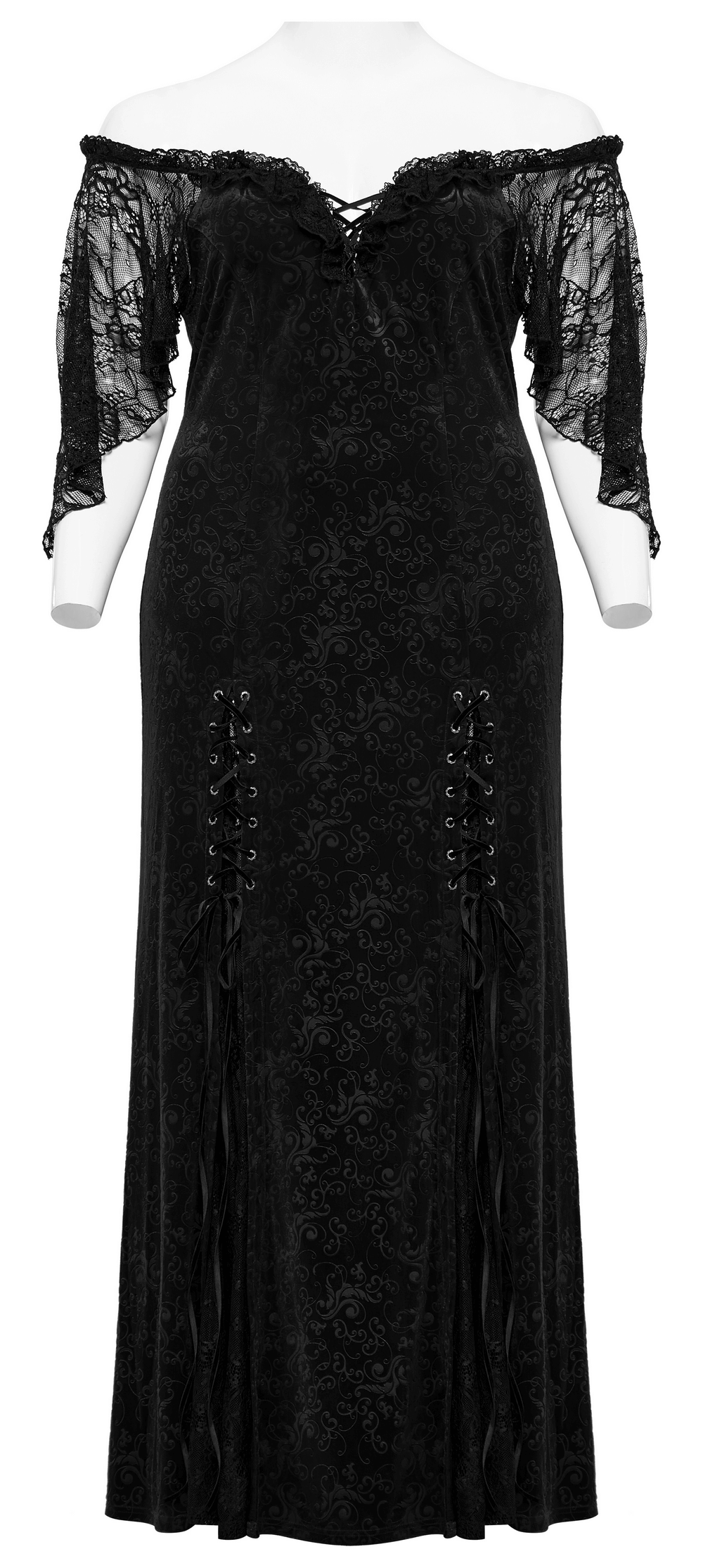 Gothic Elegance Velvet Lace-Up Long Dress in Black - image 4