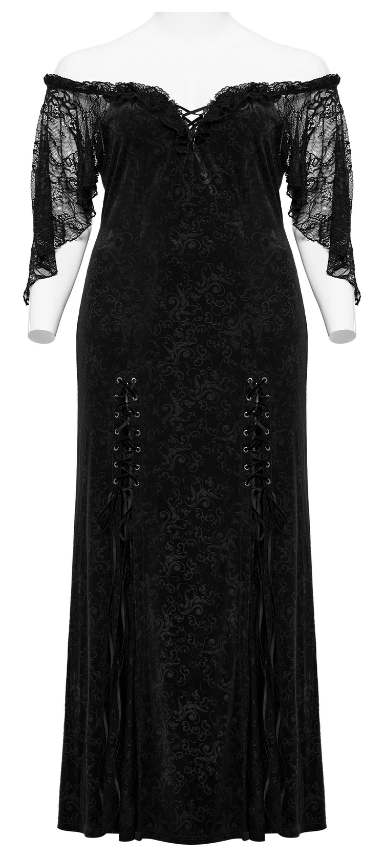 Gothic Elegance Velvet Lace-Up Long Dress in Black - image 4