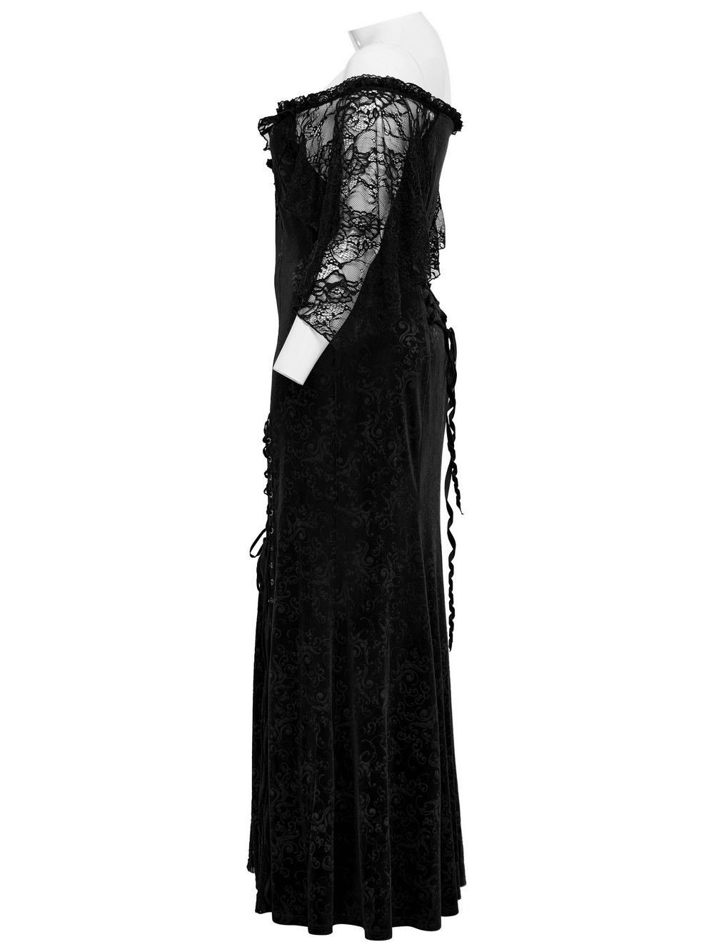 Gothic Elegance Velvet Lace-Up Long Dress in Black - image 5