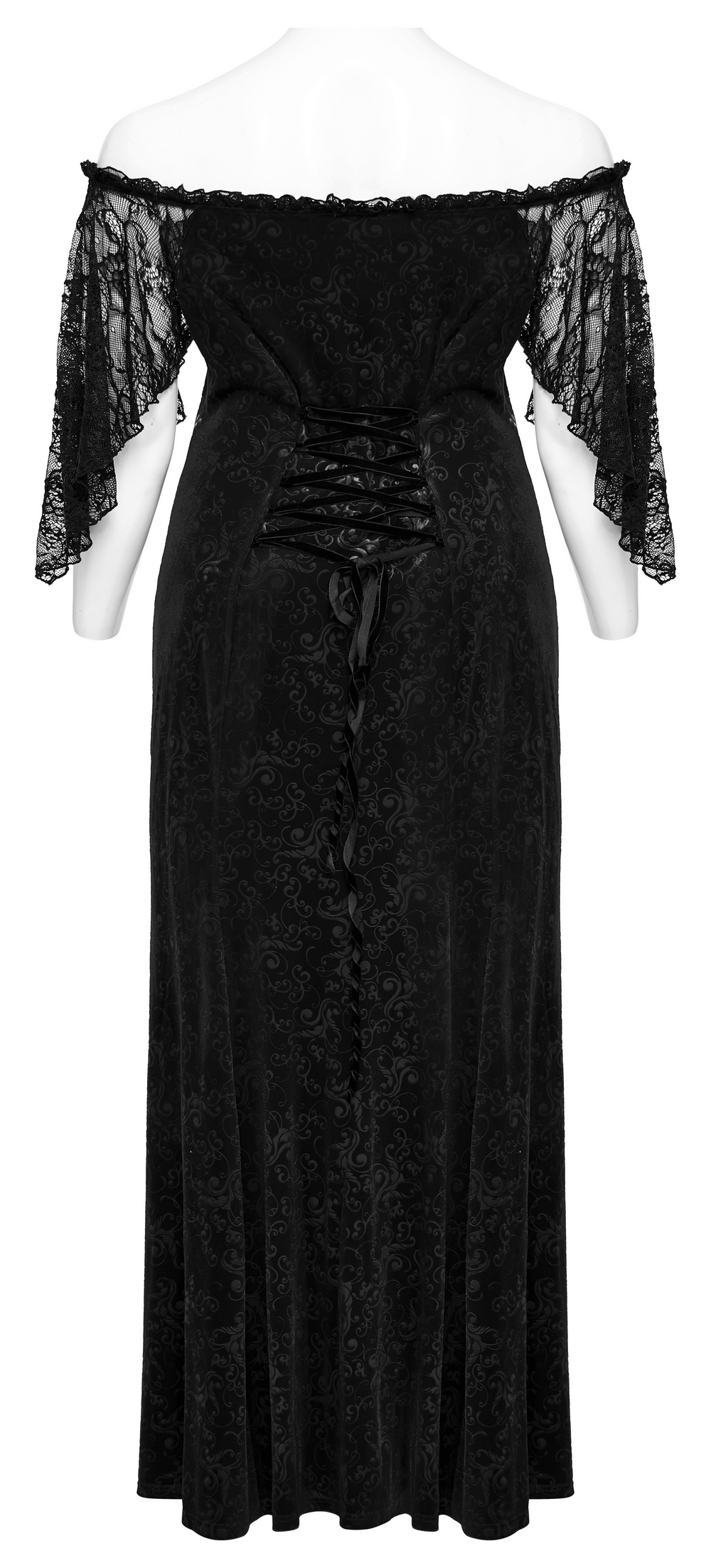 Gothic Elegance Velvet Lace-Up Long Dress in Black - image 6