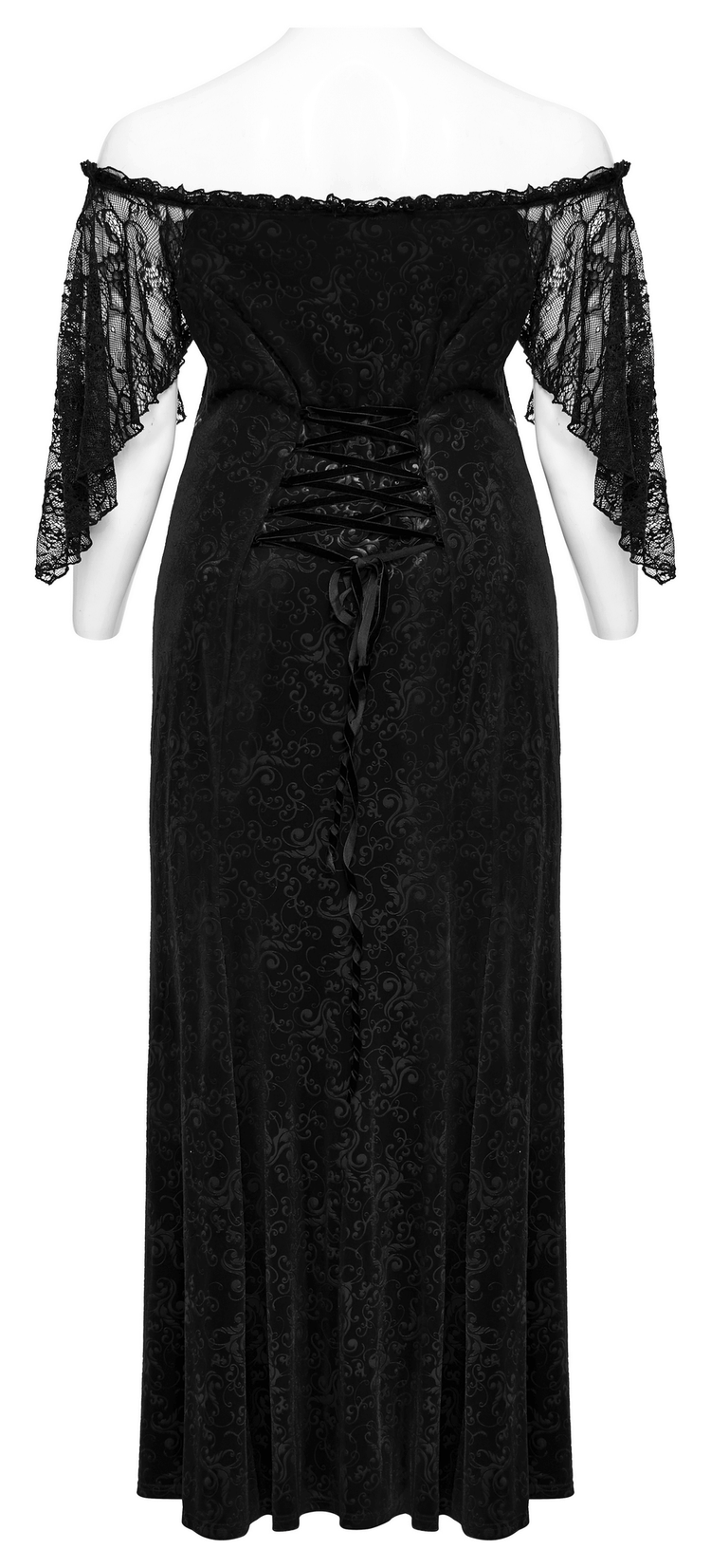 Gothic Elegance Velvet Lace-Up Long Dress in Black - image 6