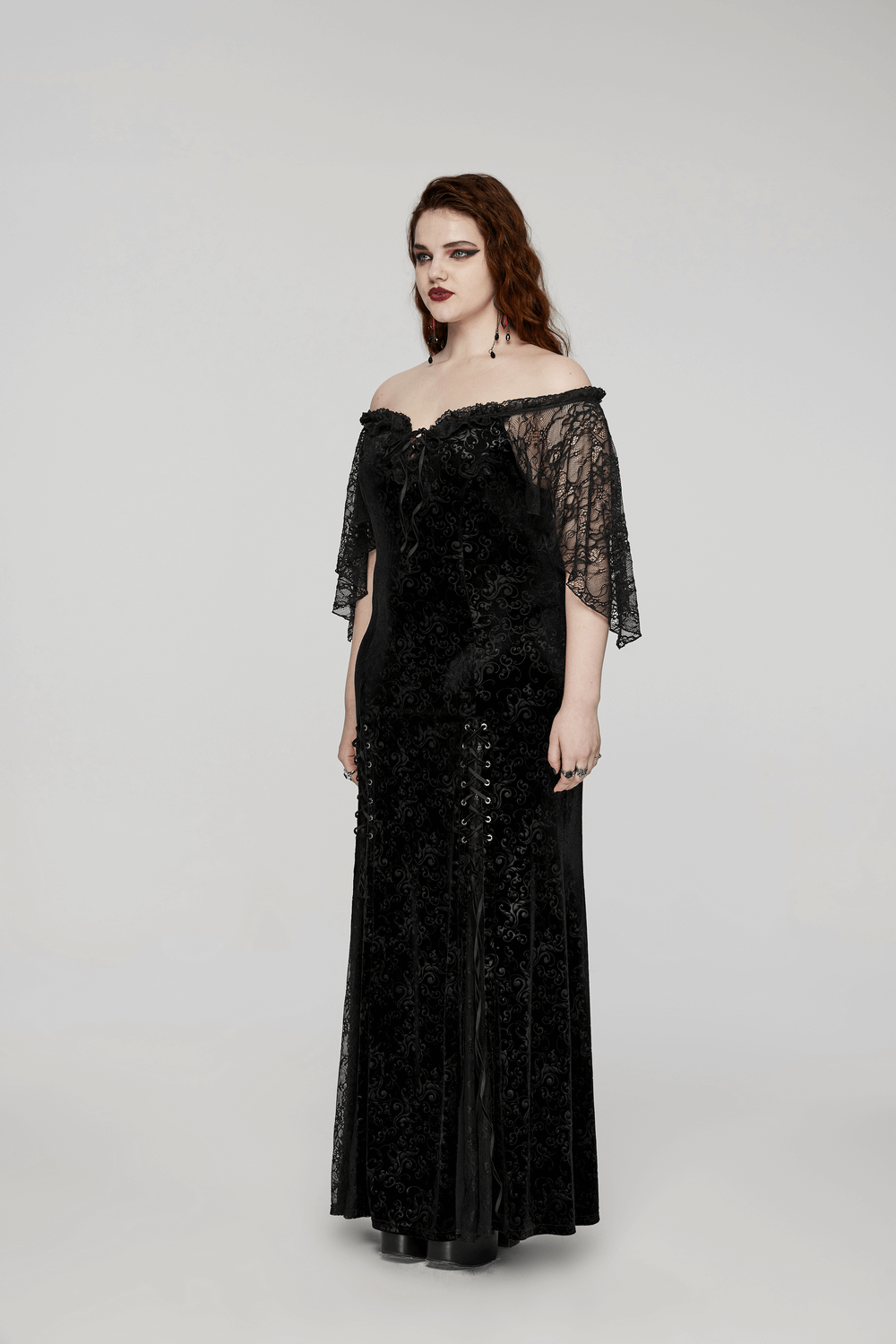 Gothic Elegance Velvet Lace-Up Long Dress in Black - image 11