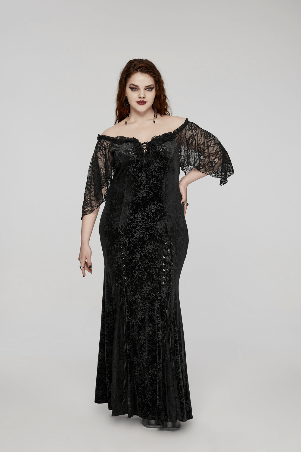 Gothic Elegance Velvet Lace-Up Long Dress in Black - image 12