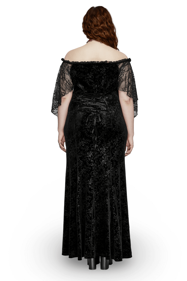 Gothic Elegance Velvet Lace-Up Long Dress in Black - image 2