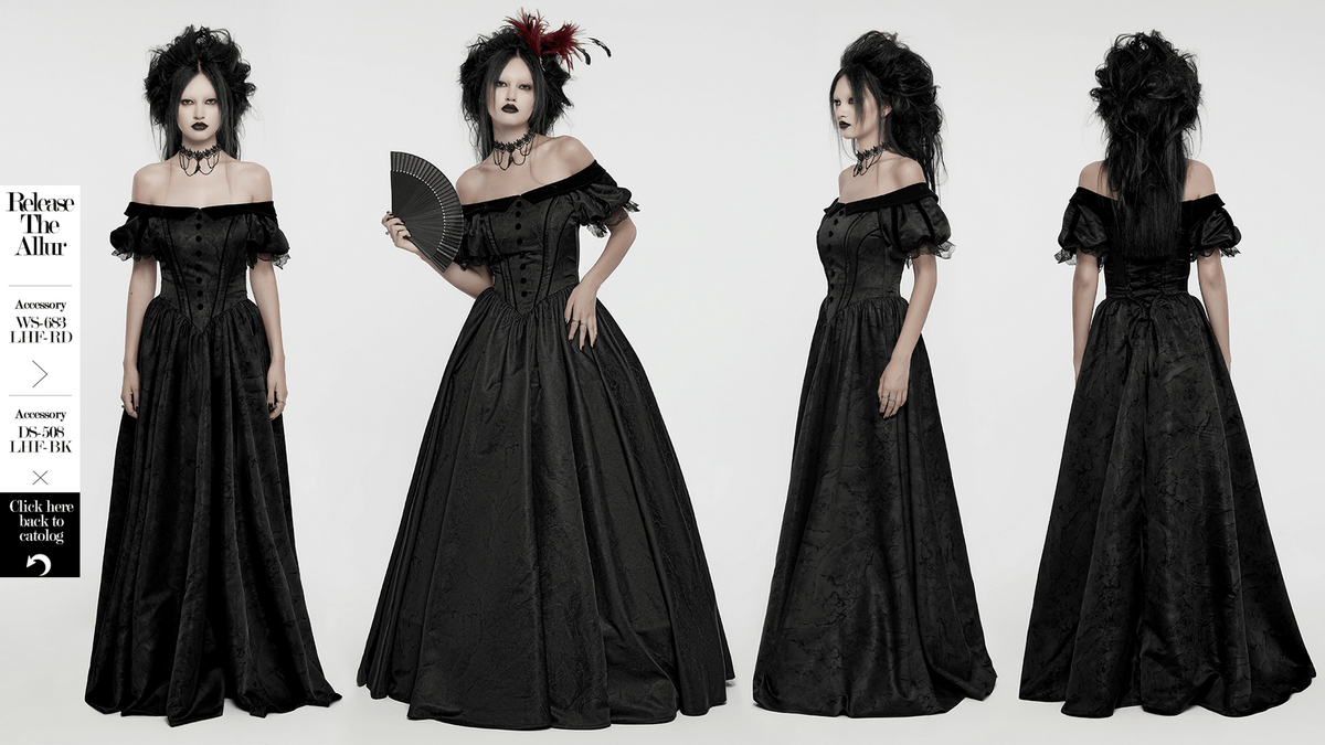 Gothic Elegant Ball Gown Off-Shoulder Jacquard Dress - image 13