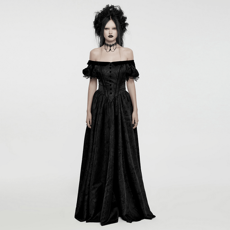 Gothic Elegant Ball Gown Off-Shoulder Jacquard Dress - image 11