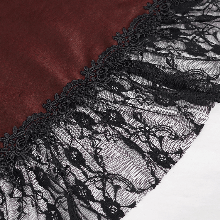 Gothic Female Wine Red Drawstring Lace Splice Slip Dress / Women's Long Dress with Straps - image 8