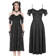 Gothic Floral Maxi Dress with Lace Sleeves and Corset Trim - image 3