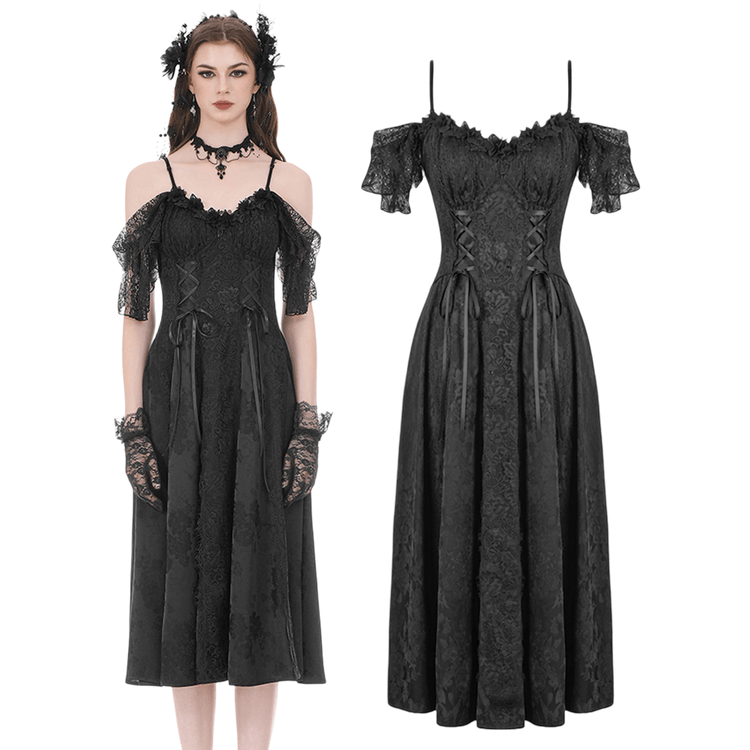 Gothic Floral Maxi Dress with Lace Sleeves and Corset Trim - image 3
