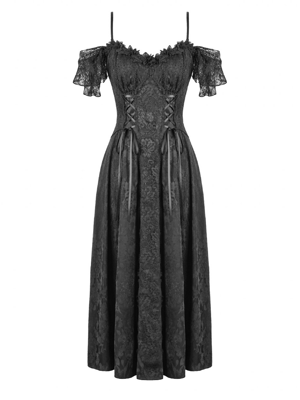 Gothic Floral Maxi Dress with Lace Sleeves and Corset Trim - image 4