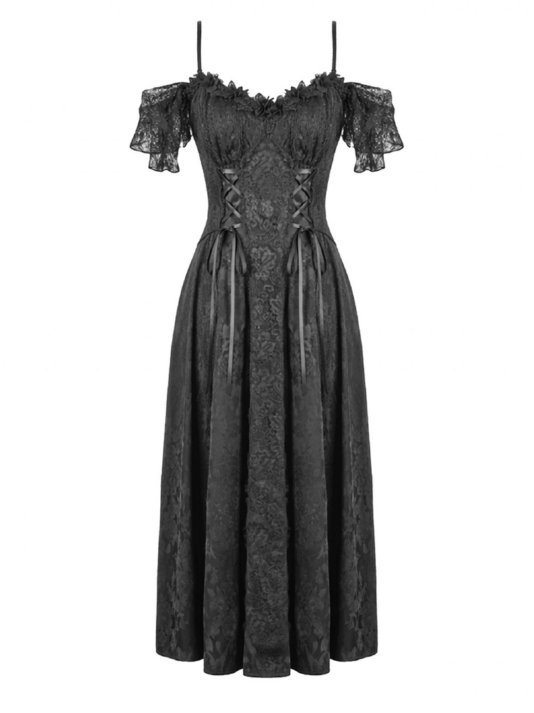Gothic Floral Maxi Dress with Lace Sleeves and Corset Trim - image 4