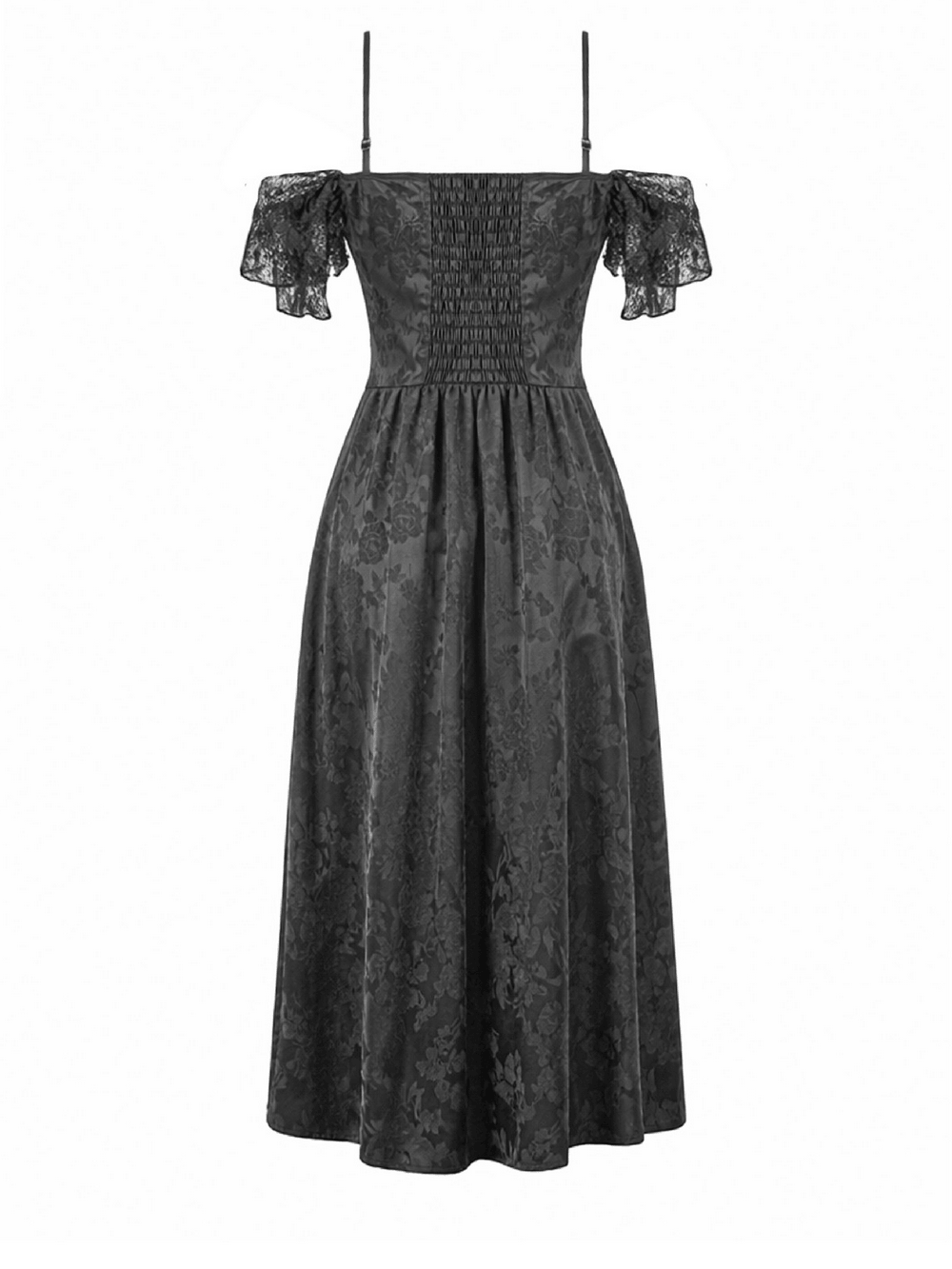 Gothic Floral Maxi Dress with Lace Sleeves and Corset Trim - image 5