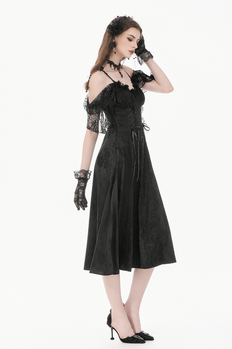 Gothic Floral Maxi Dress with Lace Sleeves and Corset Trim - image 17