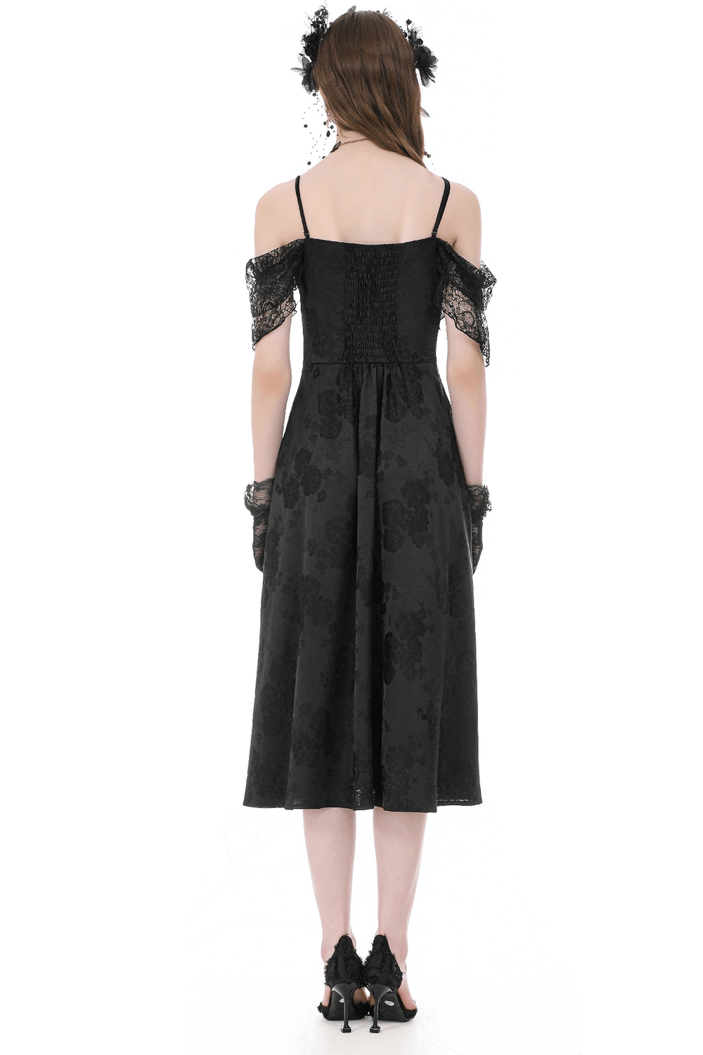 Gothic Floral Maxi Dress with Lace Sleeves and Corset Trim - image 2