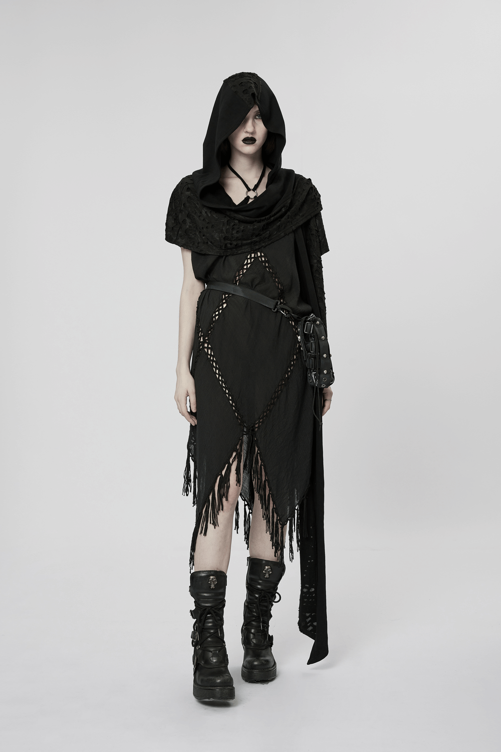 Gothic Fringe V-Neck Dress - Boho Mesh Overlay - image 16