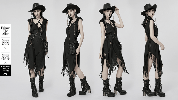 Gothic Fringe V-Neck Dress - Boho Mesh Overlay - image 18