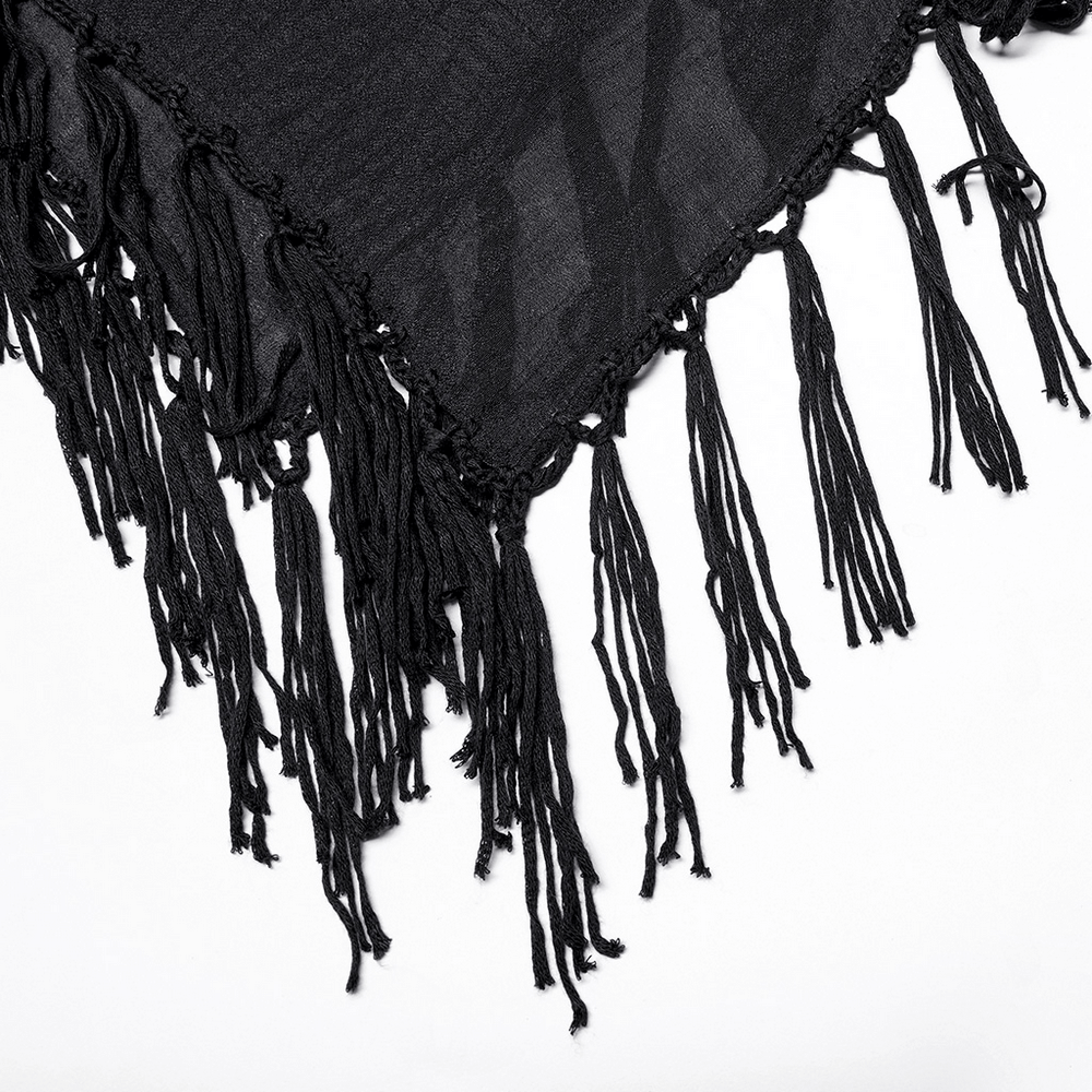 Gothic Fringe V-Neck Dress - Boho Mesh Overlay - image 8