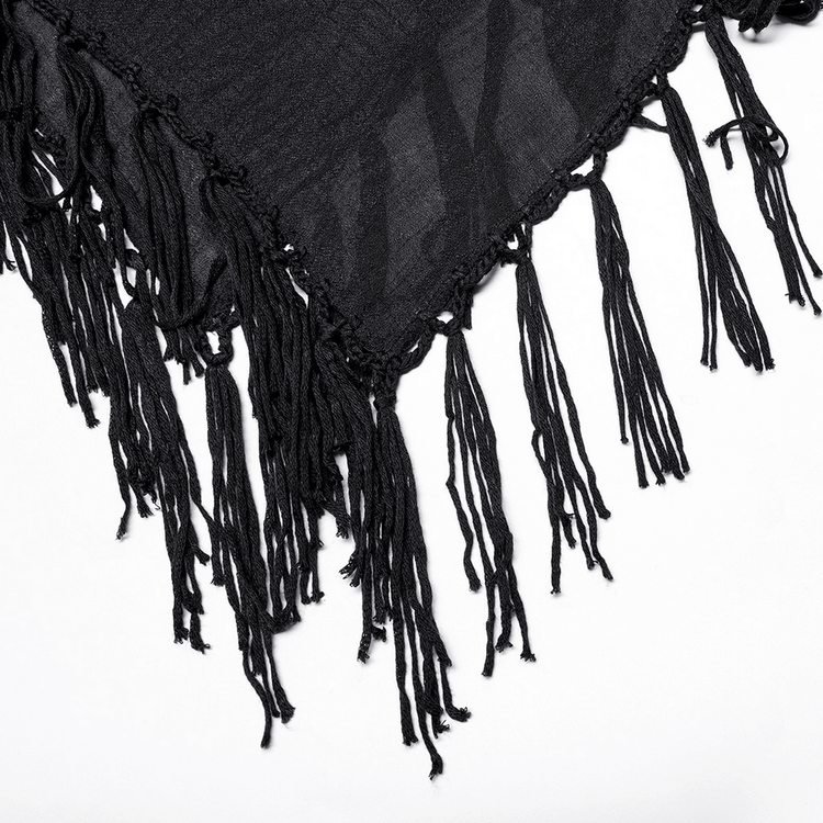 Gothic Fringe V-Neck Dress - Boho Mesh Overlay - image 8