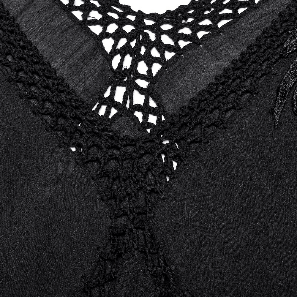 Gothic Fringe V-Neck Dress - Boho Mesh Overlay - image 9