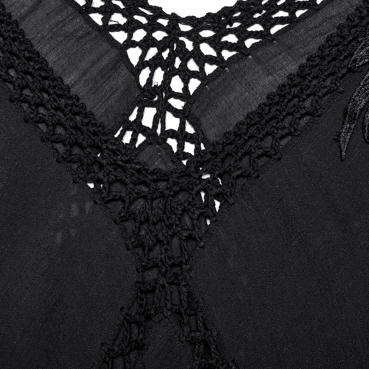 Gothic Fringe V-Neck Dress - Boho Mesh Overlay - image 9