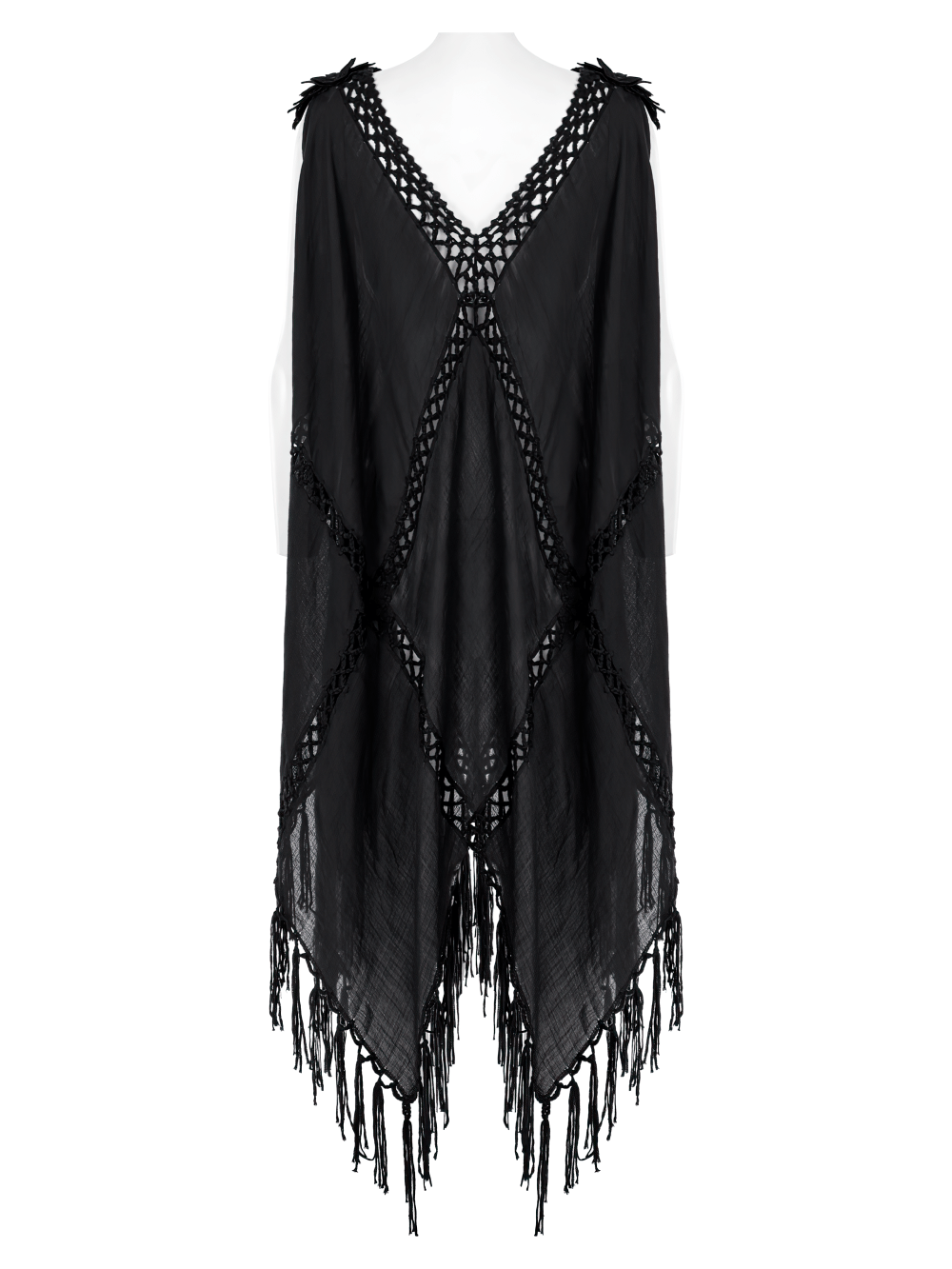 Gothic Fringe V-Neck Dress - Boho Mesh Overlay - image 6