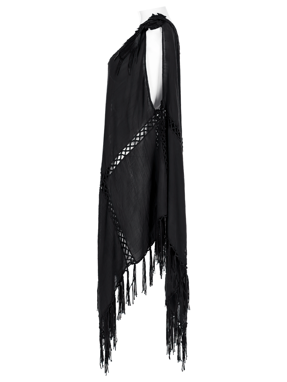 Gothic Fringe V-Neck Dress - Boho Mesh Overlay - image 5