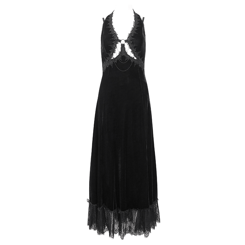 Gothic Gorgeous Velvet Dress with Sexy Neckline and Lace Hem - image 3