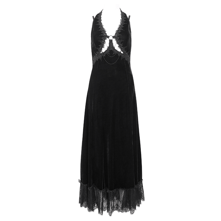 Gothic Gorgeous Velvet Dress with Sexy Neckline and Lace Hem - image 3