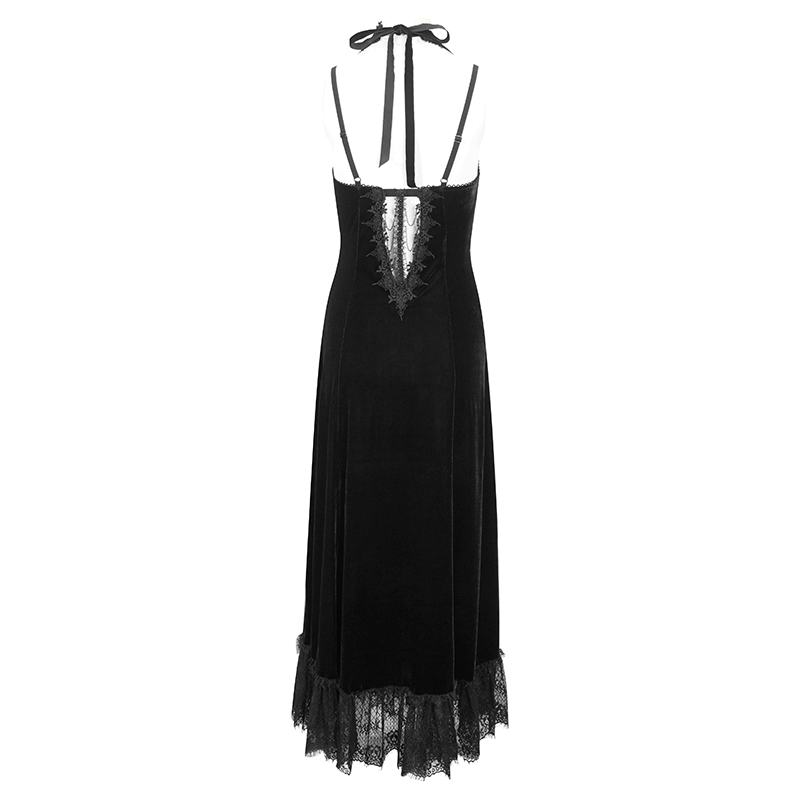 Gothic Gorgeous Velvet Dress with Sexy Neckline and Lace Hem - image 5