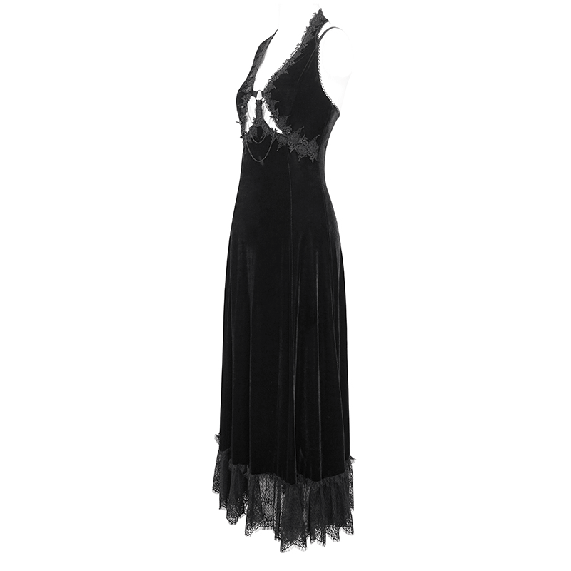 Gothic Gorgeous Velvet Dress with Sexy Neckline and Lace Hem - image 4