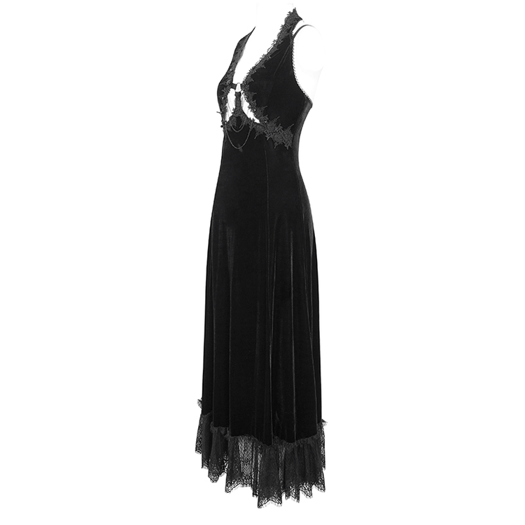 Gothic Gorgeous Velvet Dress with Sexy Neckline and Lace Hem - image 4