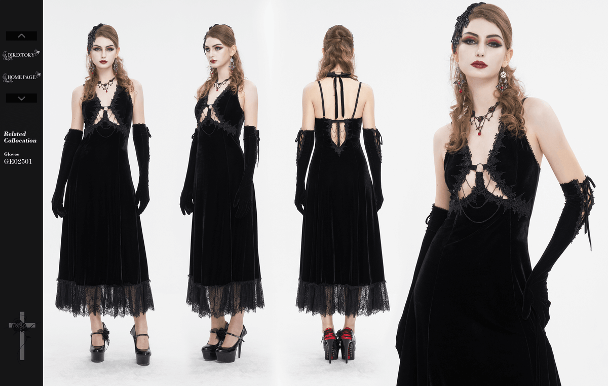 Gothic Gorgeous Velvet Dress with Sexy Neckline and Lace Hem - image 14