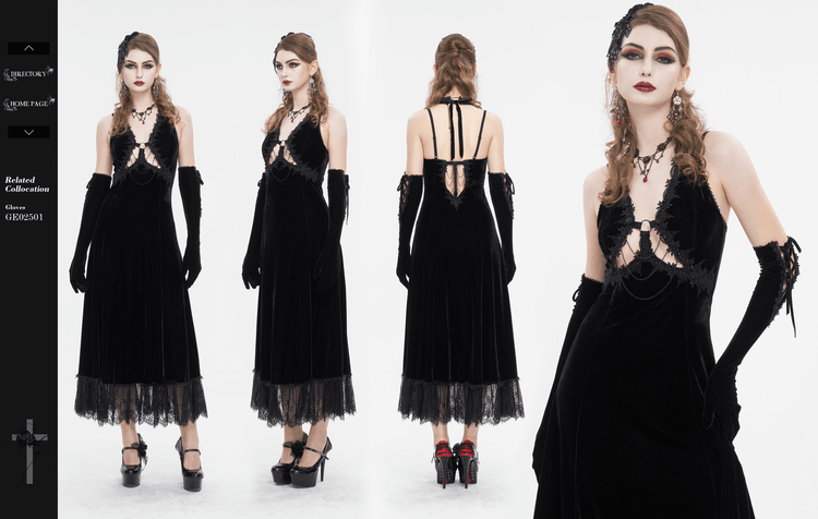 Gothic Gorgeous Velvet Dress with Sexy Neckline and Lace Hem - image 14