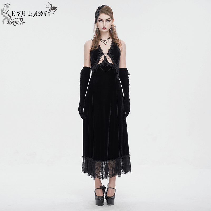 Gothic Gorgeous Velvet Dress with Sexy Neckline and Lace Hem - image 12