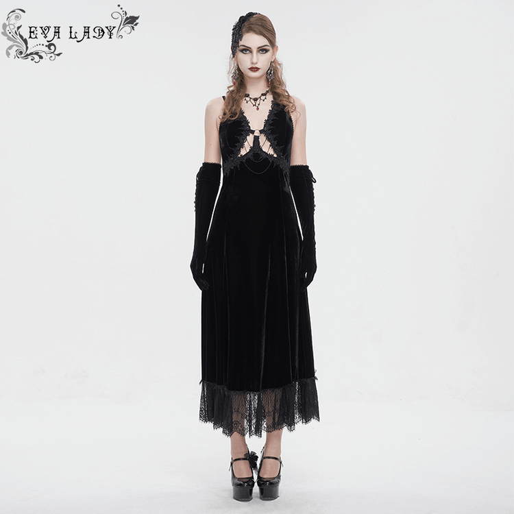 Gothic Gorgeous Velvet Dress with Sexy Neckline and Lace Hem - image 12
