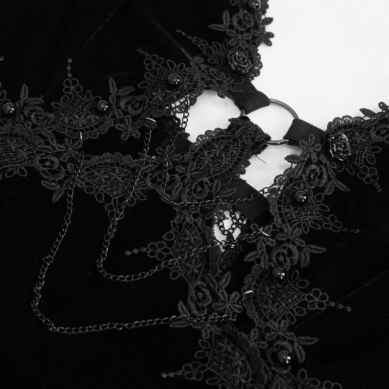 Gothic Gorgeous Velvet Dress with Sexy Neckline and Lace Hem - image 10