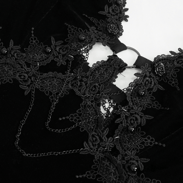 Gothic Gorgeous Velvet Dress with Sexy Neckline and Lace Hem - image 10