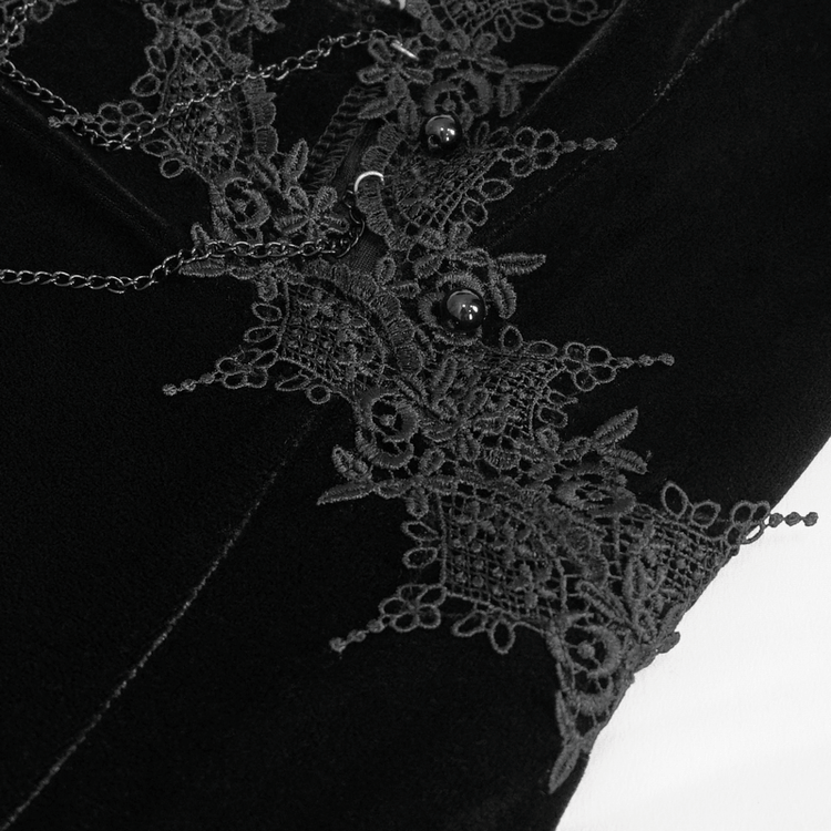 Gothic Gorgeous Velvet Dress with Sexy Neckline and Lace Hem - image 8