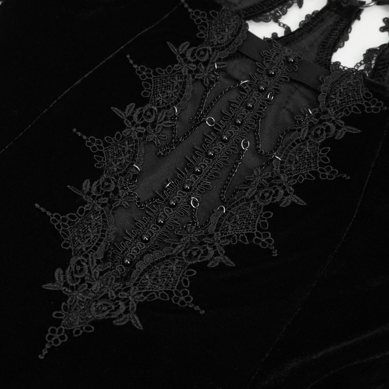 Gothic Gorgeous Velvet Dress with Sexy Neckline and Lace Hem - image 9