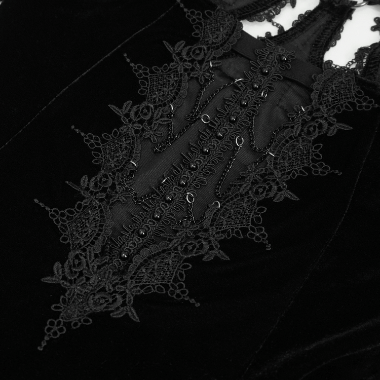 Gothic Gorgeous Velvet Dress with Sexy Neckline and Lace Hem - image 9