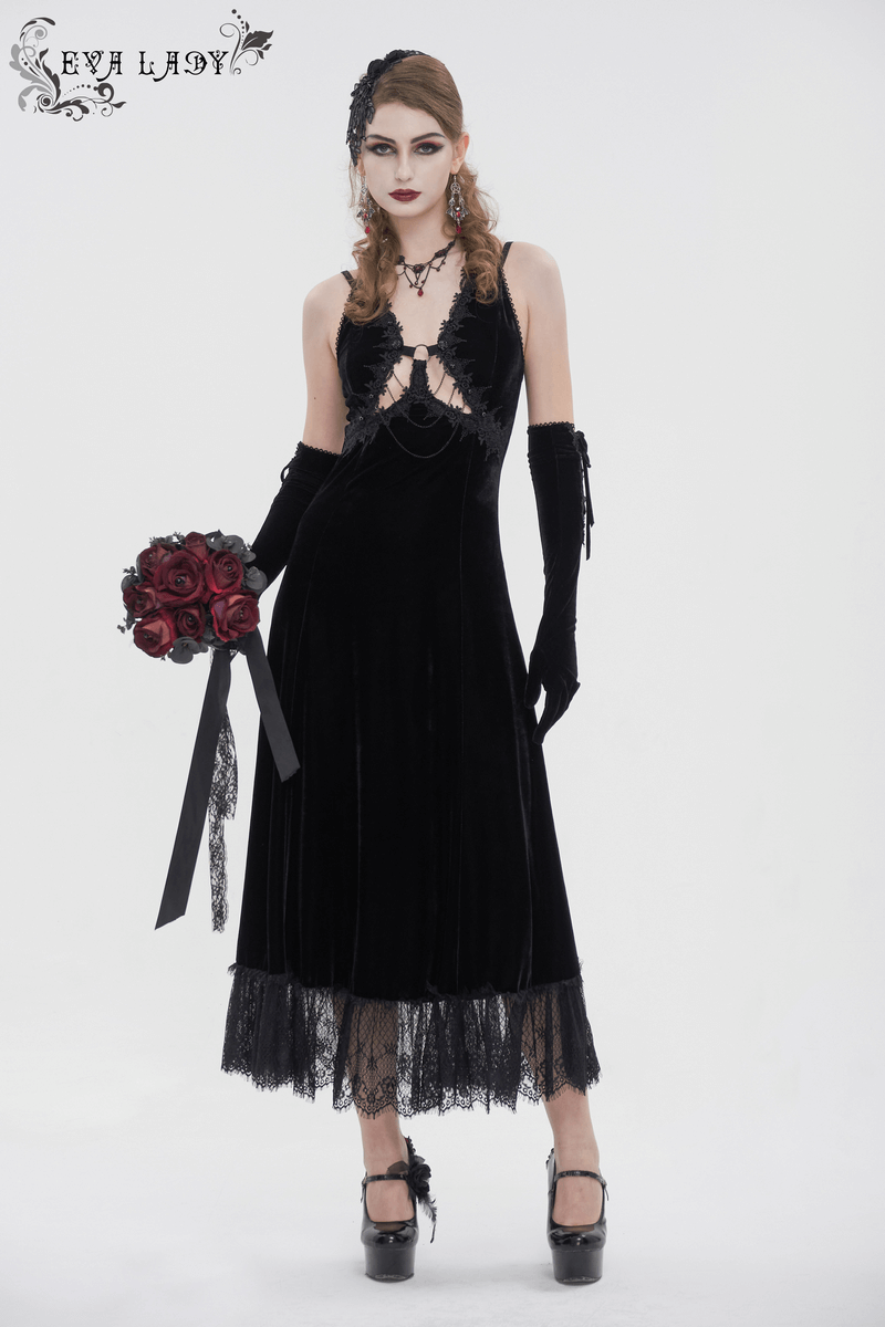 Gothic Gorgeous Velvet Dress with Sexy Neckline and Lace Hem - image 13
