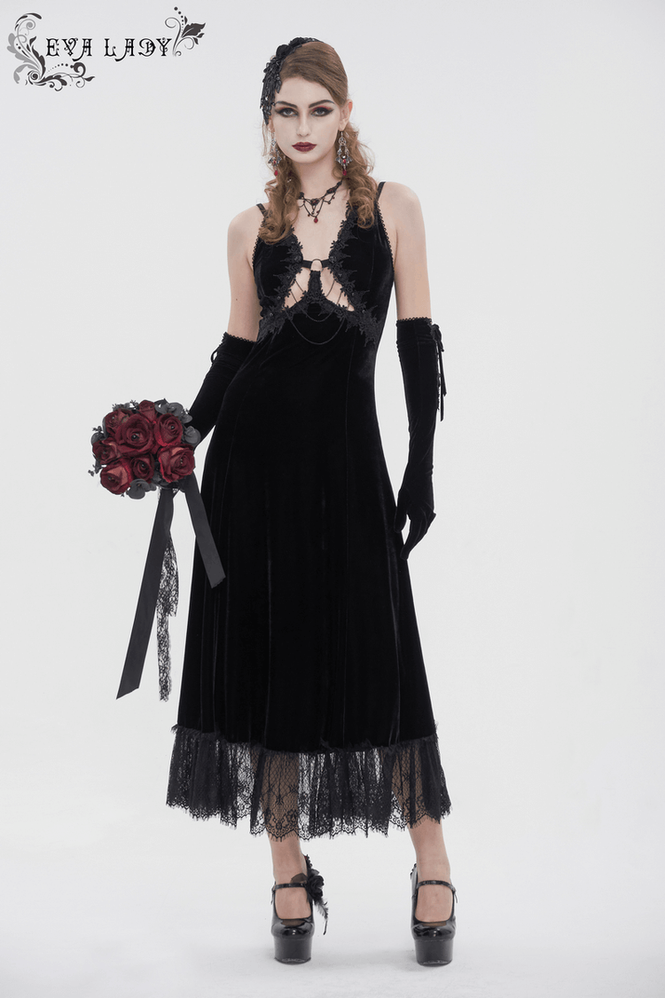 Gothic Gorgeous Velvet Dress with Sexy Neckline and Lace Hem - image 13