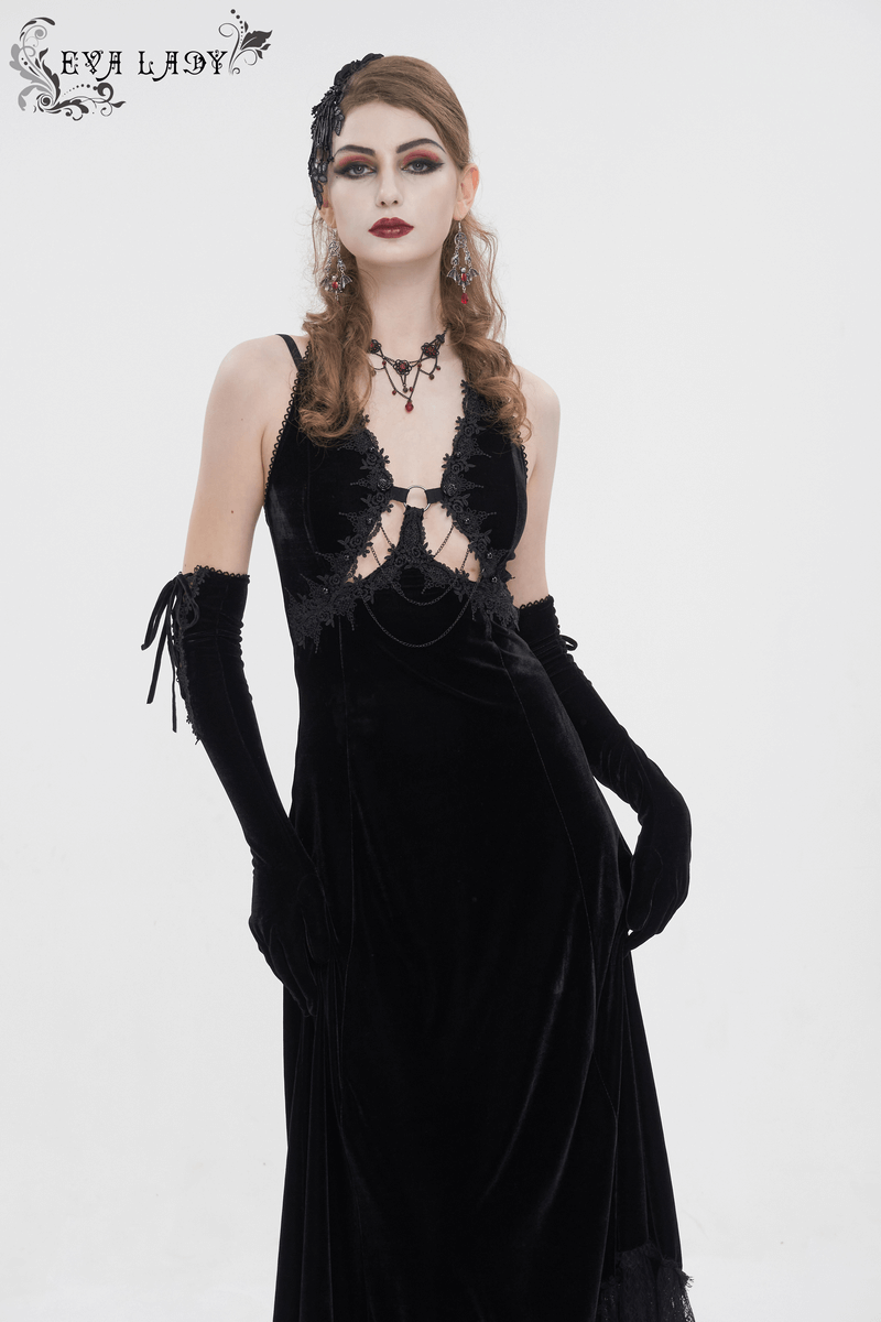 Gothic Gorgeous Velvet Dress with Sexy Neckline and Lace Hem - image 11