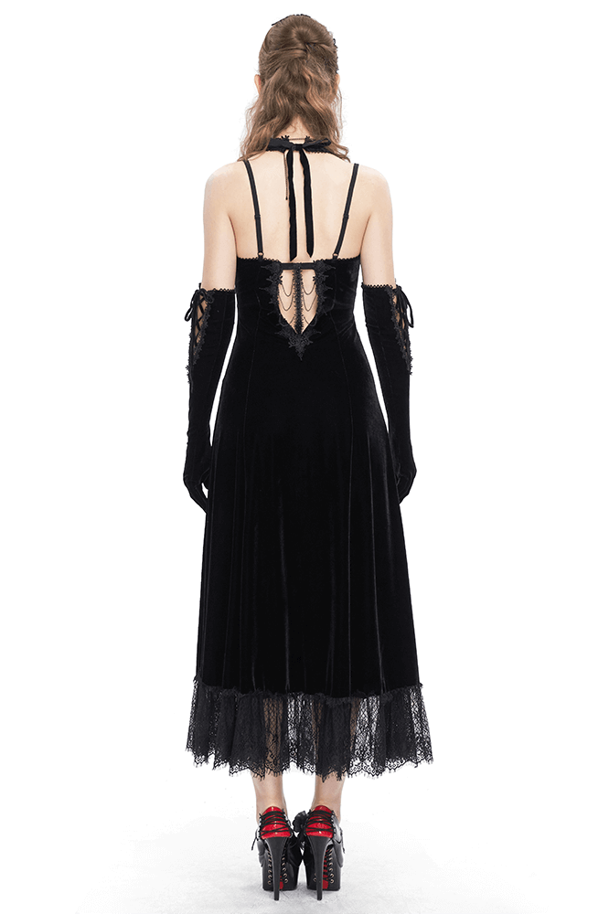 Gothic Gorgeous Velvet Dress with Sexy Neckline and Lace Hem - image 2