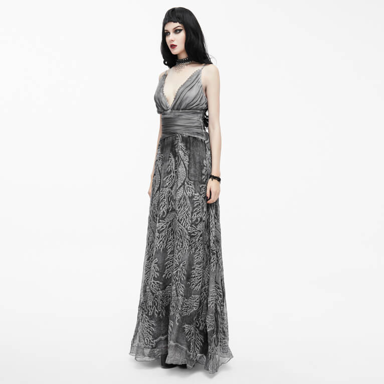 Gothic Gray Sexy Deep V Backless Dress for Women / Ladies Long Dress / Punk Fashion - image 16