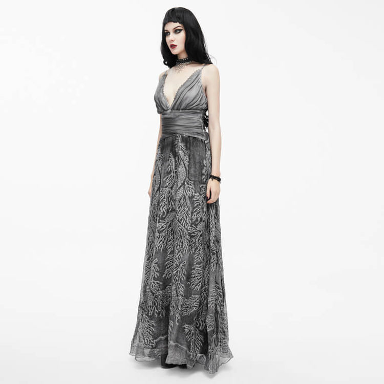 Gothic Gray Sexy Deep V Backless Dress for Women / Ladies Long Dress / Punk Fashion - image 16