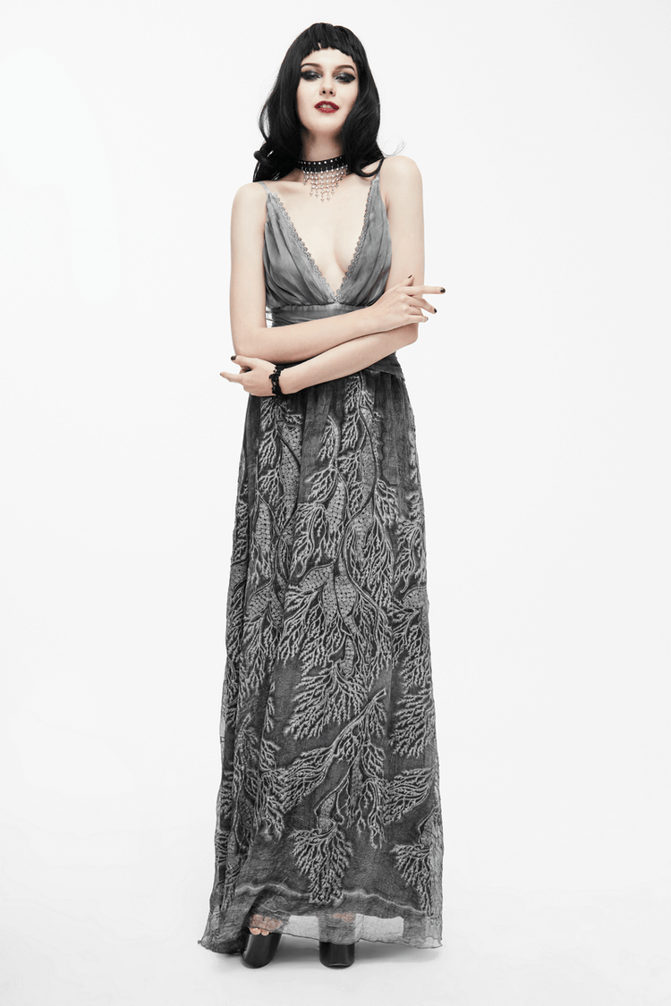 Gothic Gray Sexy Deep V Backless Dress for Women / Ladies Long Dress / Punk Fashion - image 15