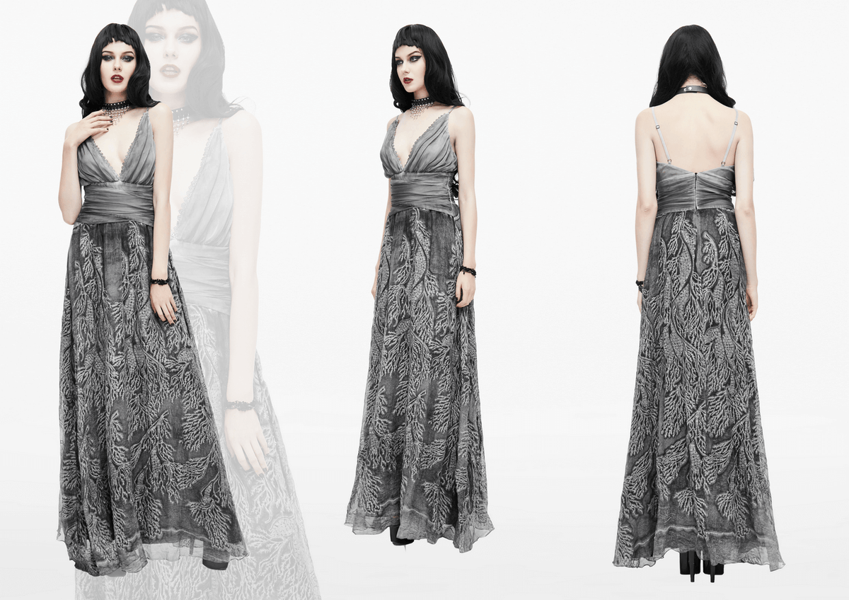 Gothic Gray Sexy Deep V Backless Dress for Women / Ladies Long Dress / Punk Fashion - image 17