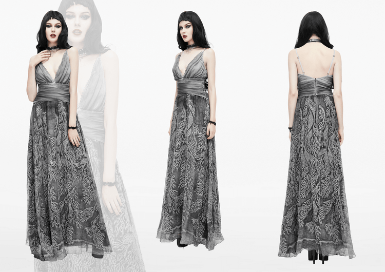 Gothic Gray Sexy Deep V Backless Dress for Women / Ladies Long Dress / Punk Fashion - image 17